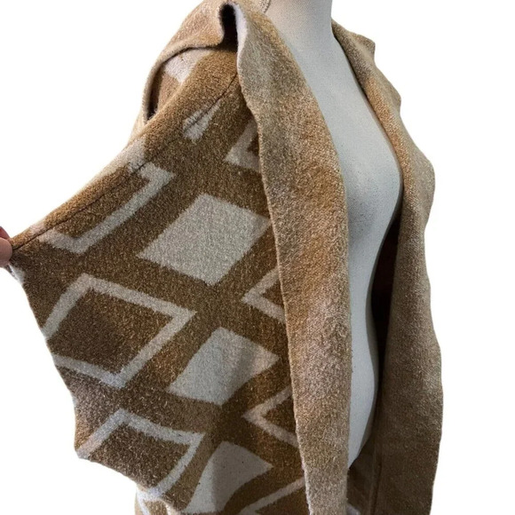 Lane Bryant Hooded Cardigan Sweater Plus Size 18/20 Geometric Tan White Duster - Picture 5 of 8